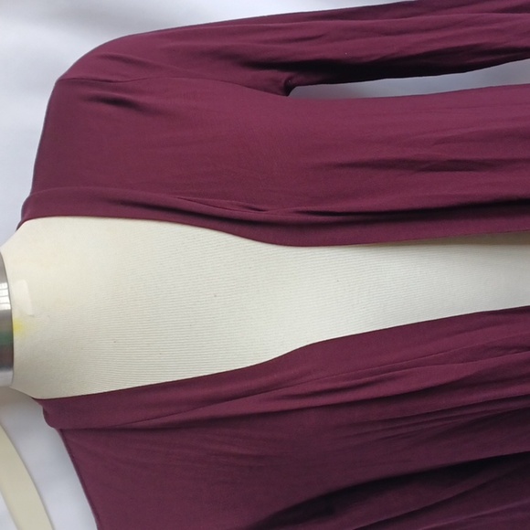 Maurice’s Burgundy Cardigan W/Black&White Stripes, XS, 20" PTP, 28"L - Picture 2 of 7